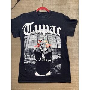 2Pac Fingers T-Shirt Size S 90's Tupac Shakur Mike Miller Photo Black Tee Small
